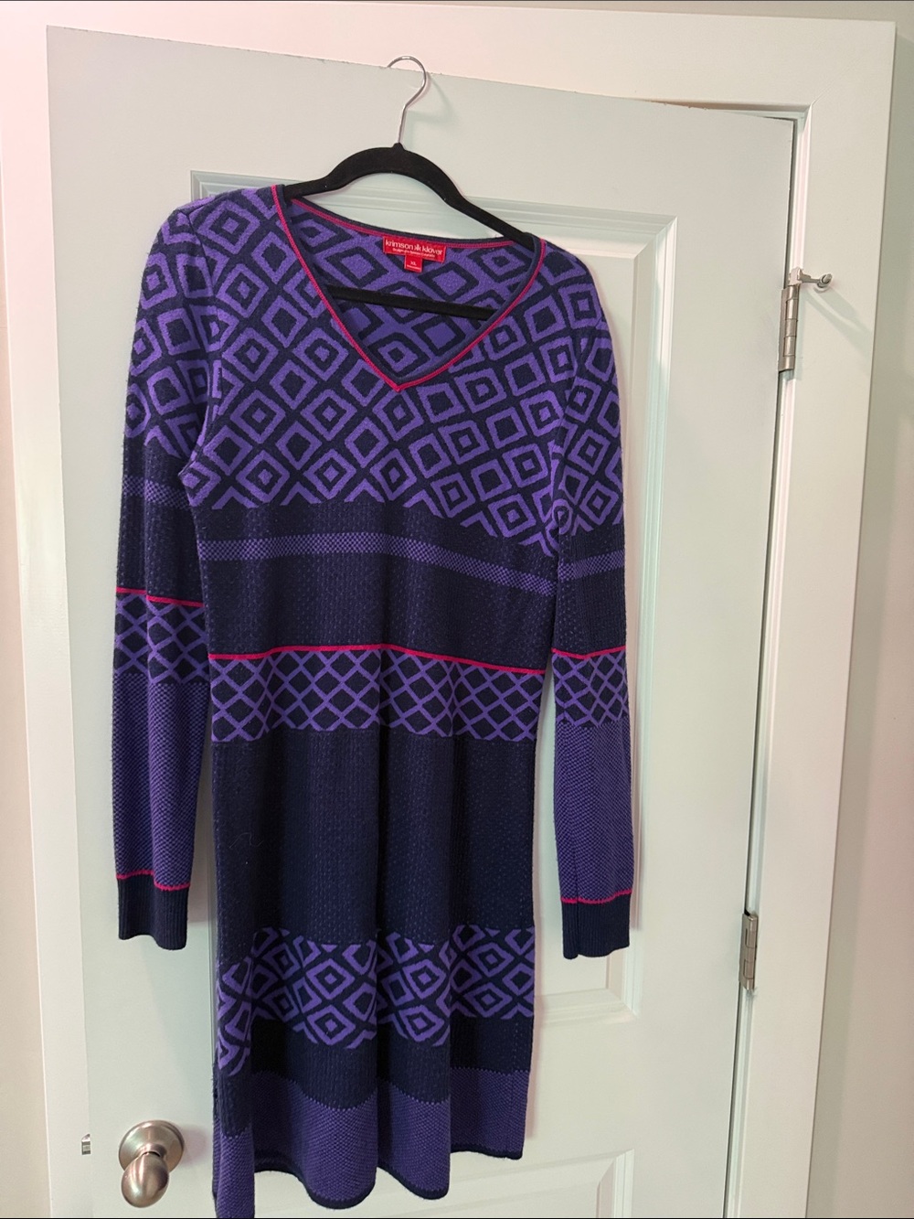 Krimson Klover Purple and Navy Geometric Knit Top